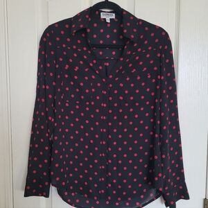 Express Portofino Slim Fit Women's Small Black Shirt with Red Dots Valentines